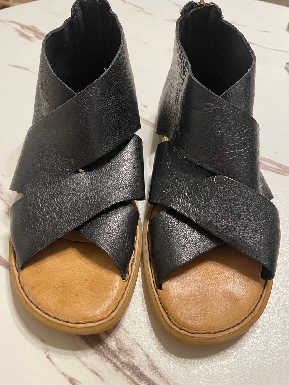Born Black Leather Crisscross Open-Toe Sandals